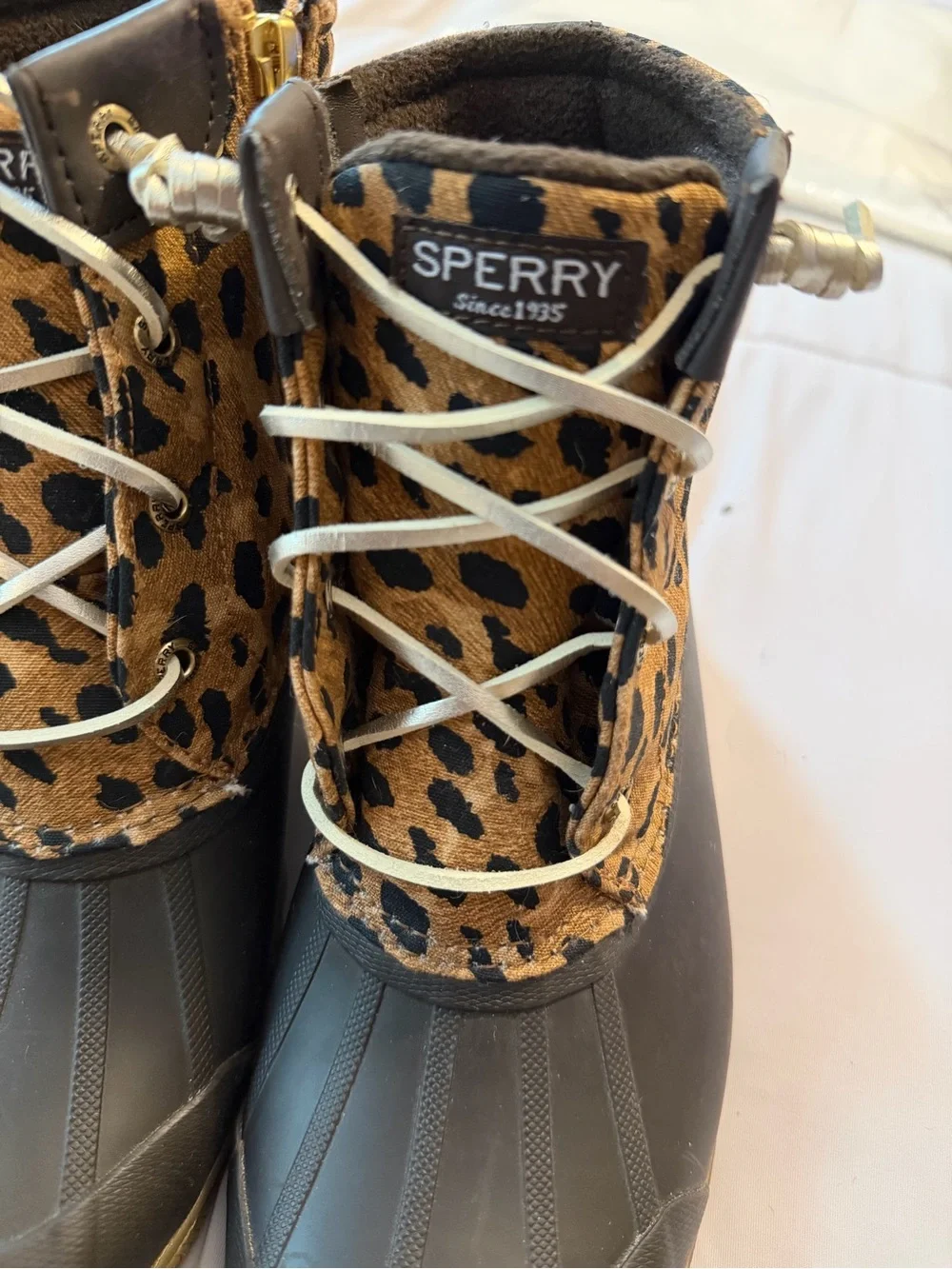 Sperry Leopard-Print Winter Duck Boots in Brown and Black